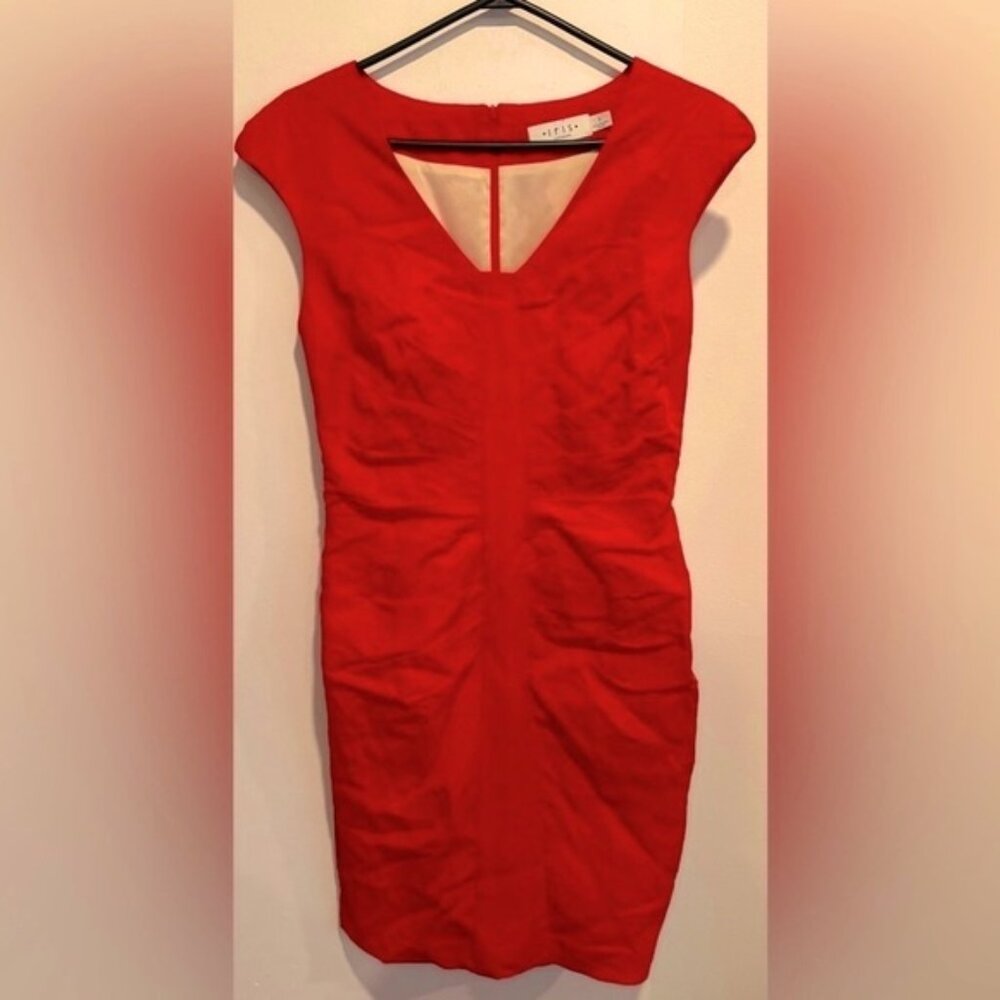Iris Setlakwe  sheath cocktail dress red party office lined rare tencel Ruched 2